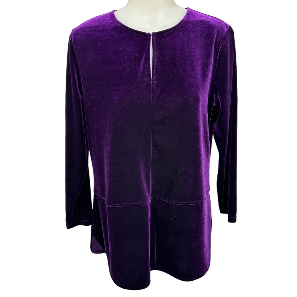 LAUREN Ralph Lauren Top Sz Petite L Purple Velvet Keyhole Front Blouse M…